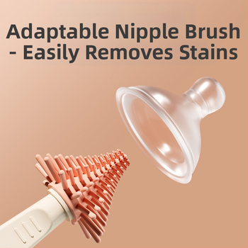 Butelių ir spenelių valymo šepetys, 3-in-1 nuimama sistema, 360° silikono ilga rankena, kūdikiams