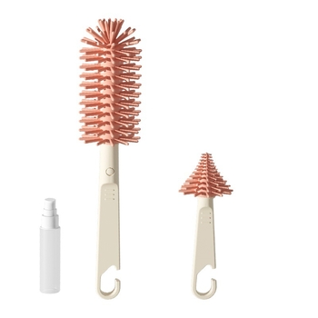 Butelių ir spenelių valymo šepetys, 3-in-1 nuimama sistema, 360° silikono ilga rankena, kūdikiams