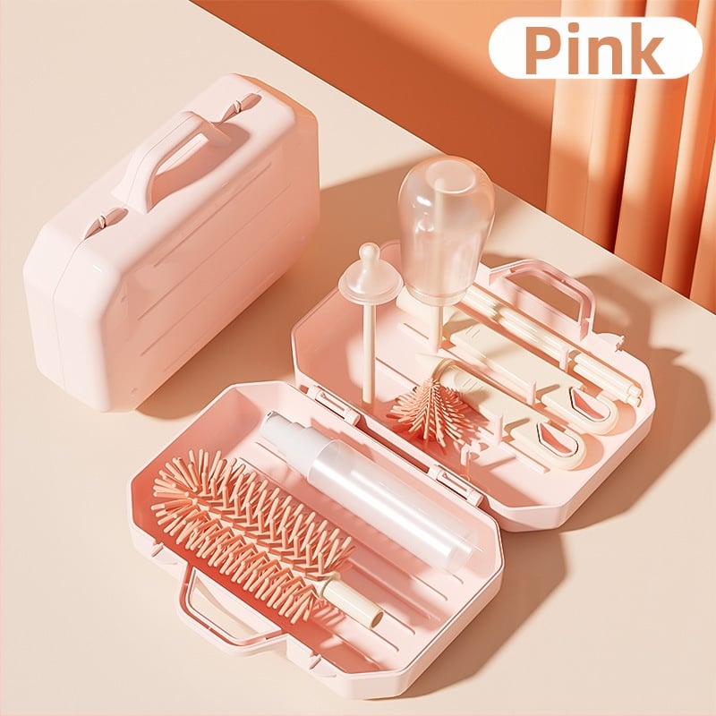 Butelių ir spenelių valymo šepetys, 3-in-1 nuimama sistema, 360° silikono ilga rankena, kūdikiams