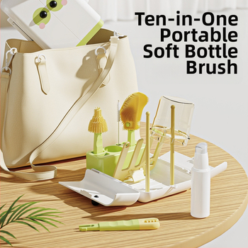 Vaikų nešiojamas dvipusis sulankstomas butelių šepetėlių rinkinys – daugiafunkcinės šepetėlių valymui puodeliams, silikoninis puodelio šepetėlis ir saugojimo dėžutė