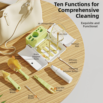 Vaikų nešiojamas dvipusis sulankstomas butelių šepetėlių rinkinys – daugiafunkcinės šepetėlių valymui puodeliams, silikoninis puodelio šepetėlis ir saugojimo dėžutė