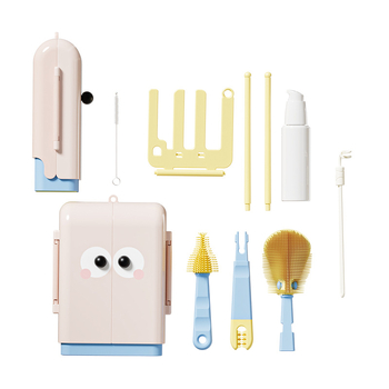 Vaikų nešiojamas dvipusis sulankstomas butelių šepetėlių rinkinys – daugiafunkcinės šepetėlių valymui puodeliams, silikoninis puodelio šepetėlis ir saugojimo dėžutė