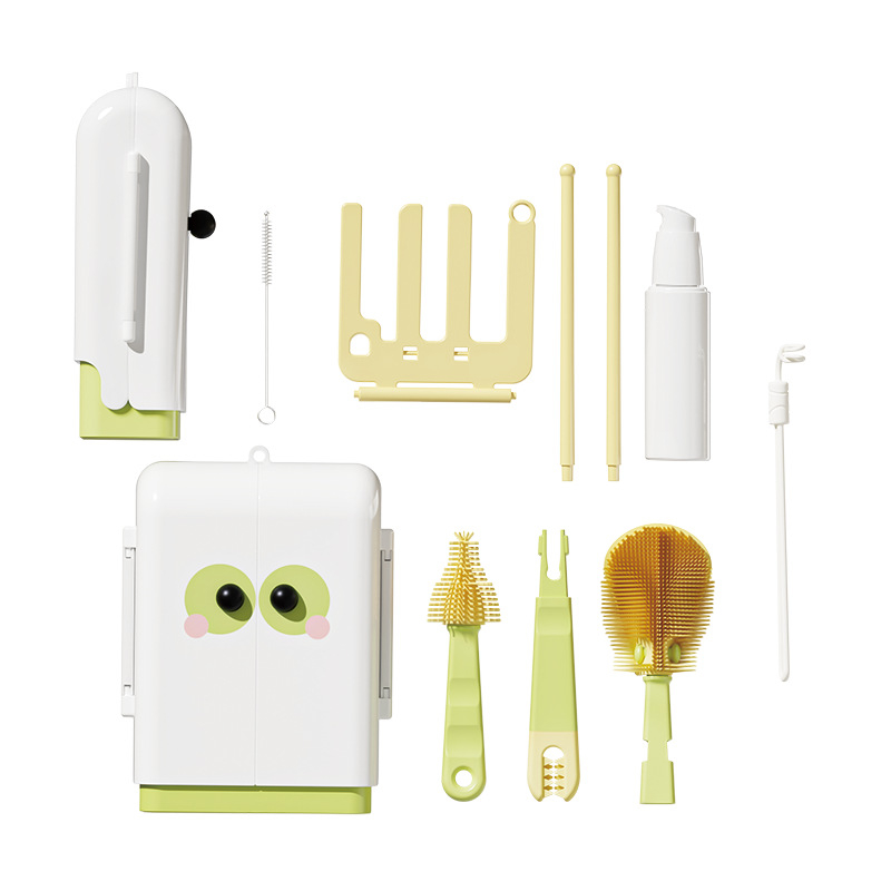 Vaikų nešiojamas dvipusis sulankstomas butelių šepetėlių rinkinys – daugiafunkcinės šepetėlių valymui puodeliams, silikoninis puodelio šepetėlis ir saugojimo dėžutė