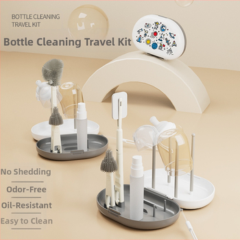 Bonmin Nešiojamas butelių šepetėlių komplektas – Silikoniniai butelių šepetėliai, Kelioninis valymo rinkinys