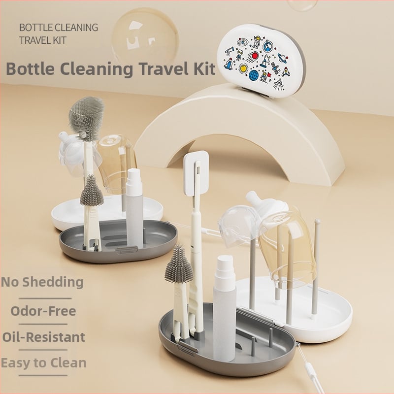 Bonmin Nešiojamas butelių šepetėlių komplektas – Silikoniniai butelių šepetėliai, Kelioninis valymo rinkinys