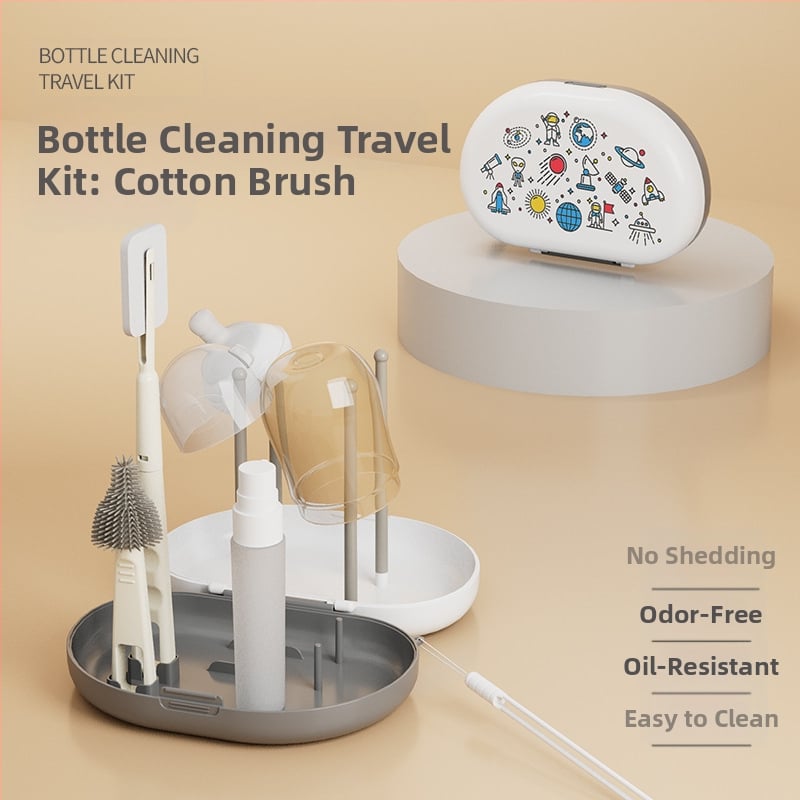 Bonmin Nešiojamas butelių šepetėlių komplektas – Silikoniniai butelių šepetėliai, Kelioninis valymo rinkinys