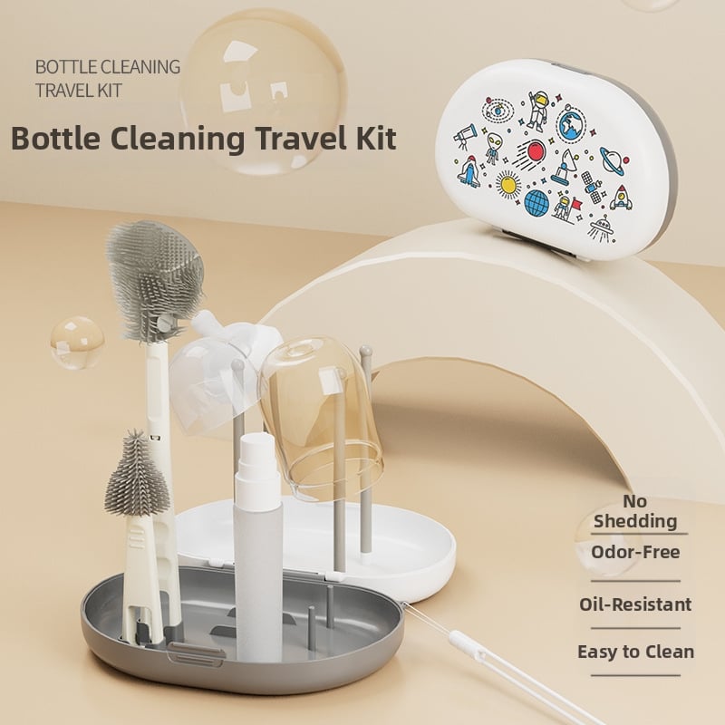 Bonmin Nešiojamas butelių šepetėlių komplektas – Silikoniniai butelių šepetėliai, Kelioninis valymo rinkinys