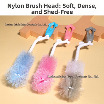 SAIDAH Pasukamas kūdikių butelių šepetėlis su nailoninėmis šerelėmis — tinkamas kūdikių buteliukams, vandens buteliams ir puodeliams