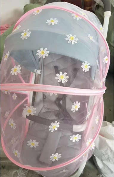 Δίκτυο εντόμων για καρότσι με πλήρη κάλυψη, αντι-κουνούπια, κέντημα με μαργαρίτες, διαπνοή, σκίαση από ήλιο, για βρέφη 0–3 ετών