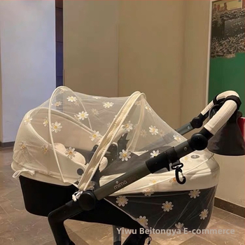 Москитна мрежа за бебешка количка, пролет-лято, полиестер, стоманена рамка, без монтаж, шев с маргаритка