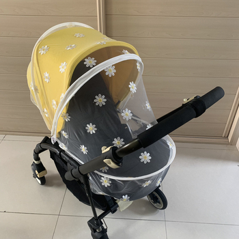 Plasă de țânțari pentru cărucior de copii, cu acoperire completă, brodată cu margaretă, umbrelă de soare, plasă respirabilă