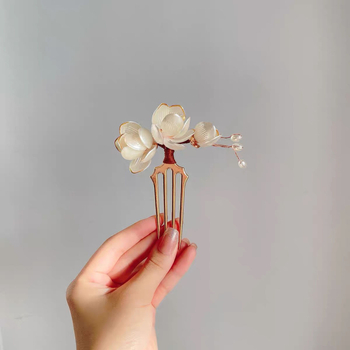 Magnolijos plaukų aksesuaras: pagamintas iš lydinio, saldus stilius, gėlių dekoras, rankų darbo, tinka festivaliams