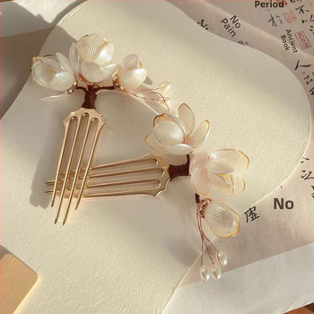 Magnolijos plaukų aksesuaras: pagamintas iš lydinio, saldus stilius, gėlių dekoras, rankų darbo, tinka festivaliams