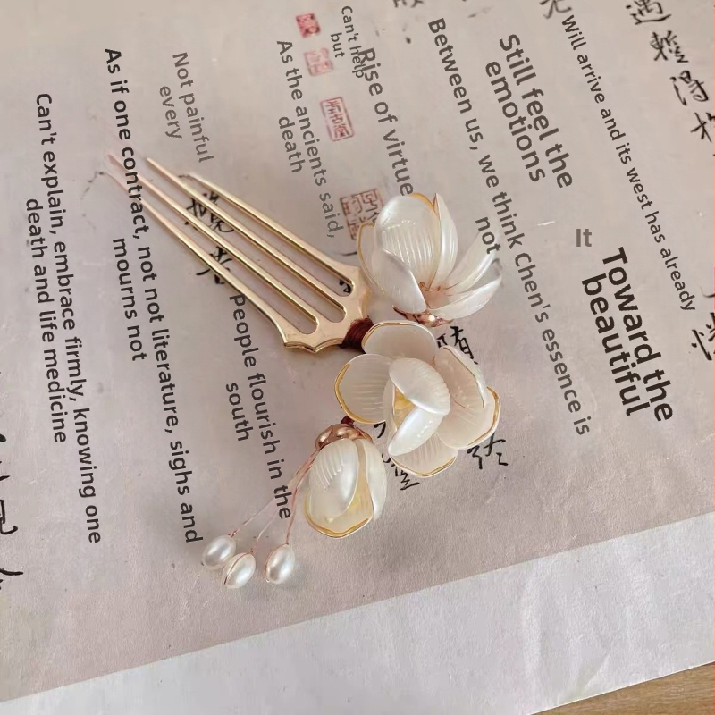 Magnolijos plaukų aksesuaras: pagamintas iš lydinio, saldus stilius, gėlių dekoras, rankų darbo, tinka festivaliams