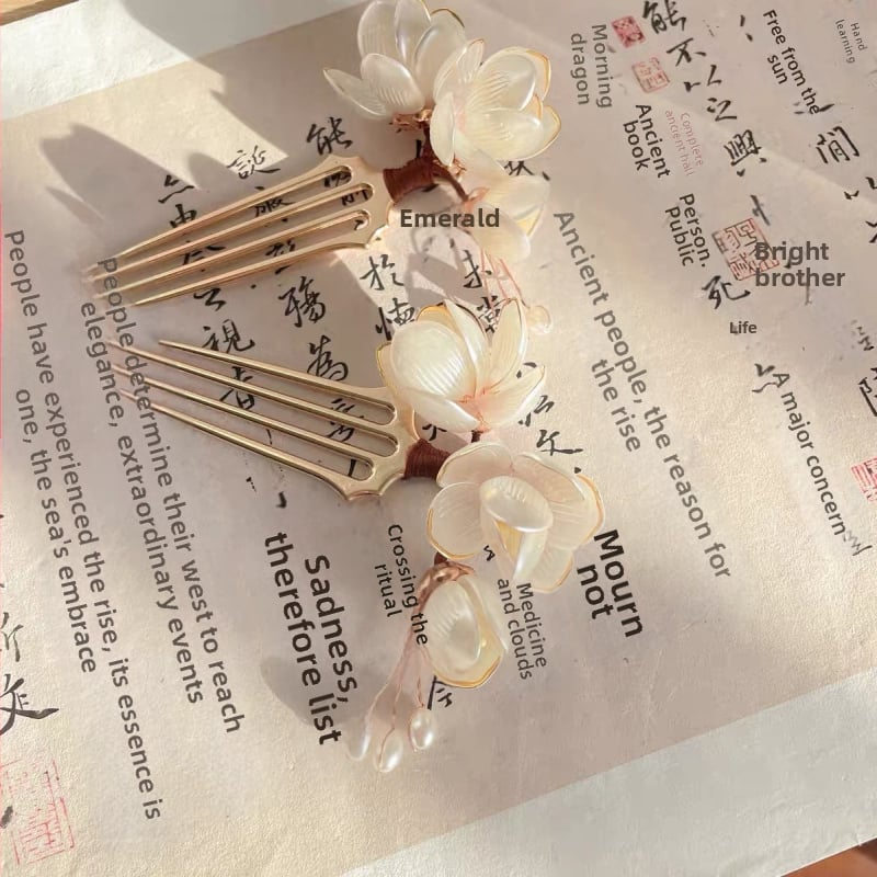 Magnolijos plaukų aksesuaras: pagamintas iš lydinio, saldus stilius, gėlių dekoras, rankų darbo, tinka festivaliams