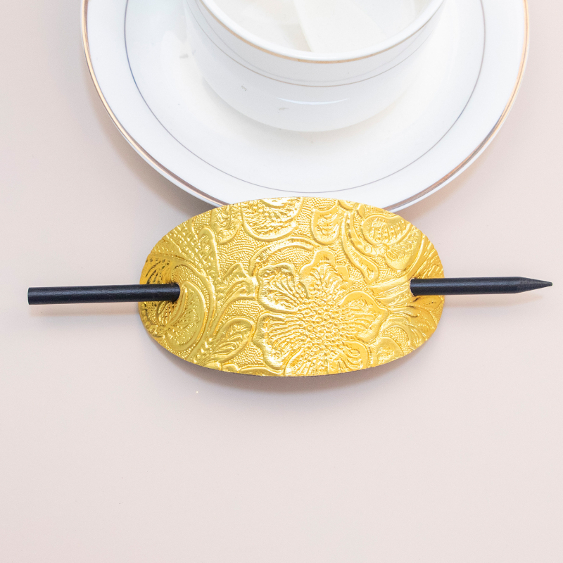 Odinė plaukų segtukas retro stiliumi su geometriniu dizainu, ovali forma – tinka vestuvėms ir festivaliams