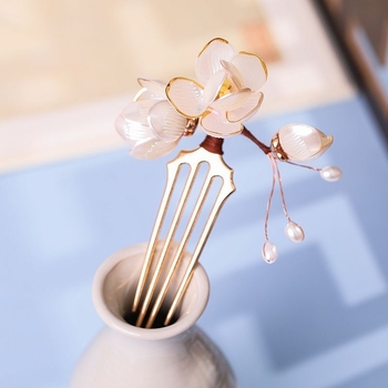 Plaukų segtukas su magnolijų žiedo motyvu, lydinys, vaikams, vintage Hanfu aksesuaras