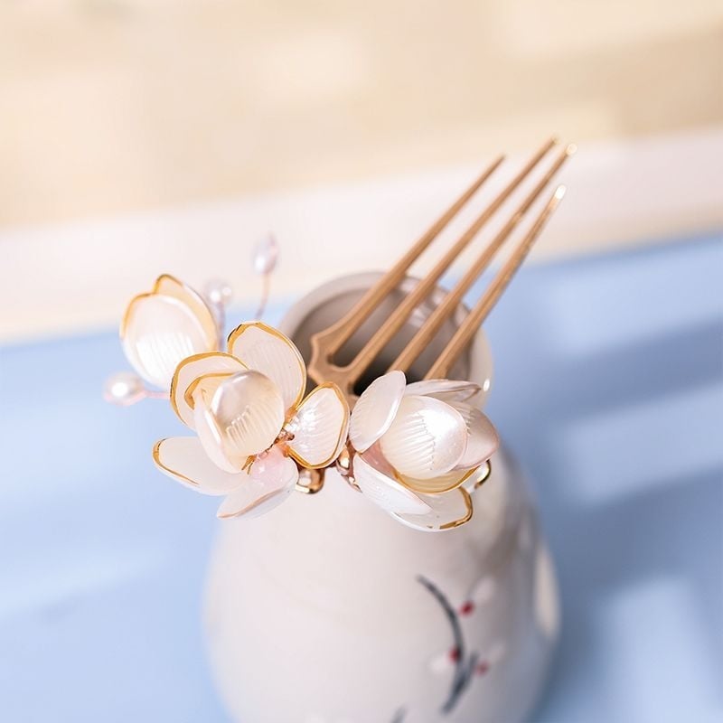 Plaukų segtukas su magnolijų žiedo motyvu, lydinys, vaikams, vintage Hanfu aksesuaras