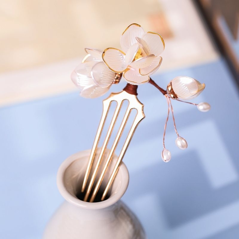 Plaukų segtukas su magnolijų žiedo motyvu, lydinys, vaikams, vintage Hanfu aksesuaras