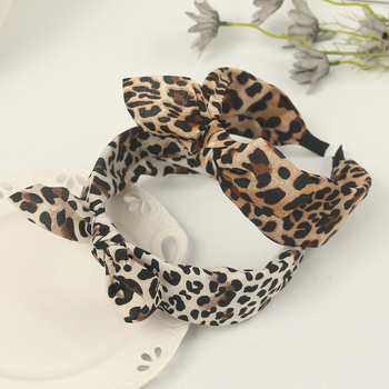 Korėjėtiško stiliaus leopardų plaukų juosta su mazgu, audinys, rankų darbo, priešslidėjimo dantukai, platus dirželis, moterims
