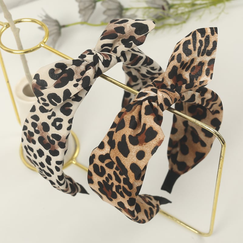 Korėjėtiško stiliaus leopardų plaukų juosta su mazgu, audinys, rankų darbo, priešslidėjimo dantukai, platus dirželis, moterims