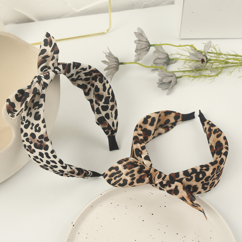 Korėjėtiško stiliaus leopardų plaukų juosta su mazgu, audinys, rankų darbo, priešslidėjimo dantukai, platus dirželis, moterims