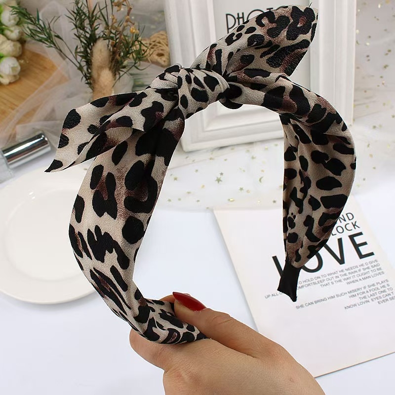 Korėjėtiško stiliaus leopardų plaukų juosta su mazgu, audinys, rankų darbo, priešslidėjimo dantukai, platus dirželis, moterims