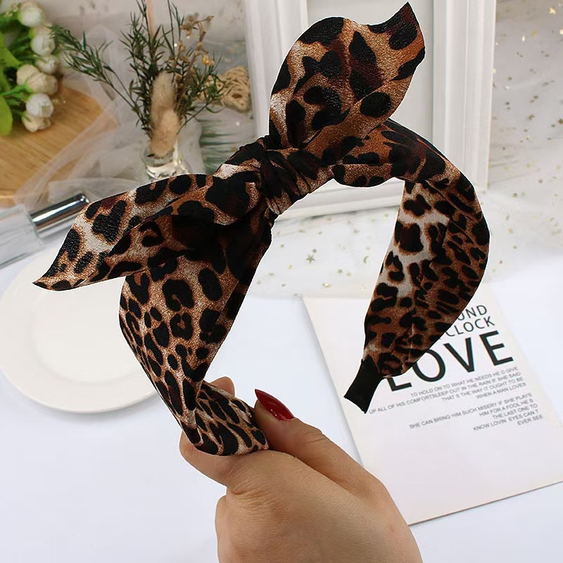 Korėjėtiško stiliaus leopardų plaukų juosta su mazgu, audinys, rankų darbo, priešslidėjimo dantukai, platus dirželis, moterims