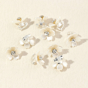 Iš plaukų segtukų rinkinys – 10 vnt., plastikas/resinas, elektroplatinimas, gėlė su deimantų akcentais, galvos aksesuaras moterims