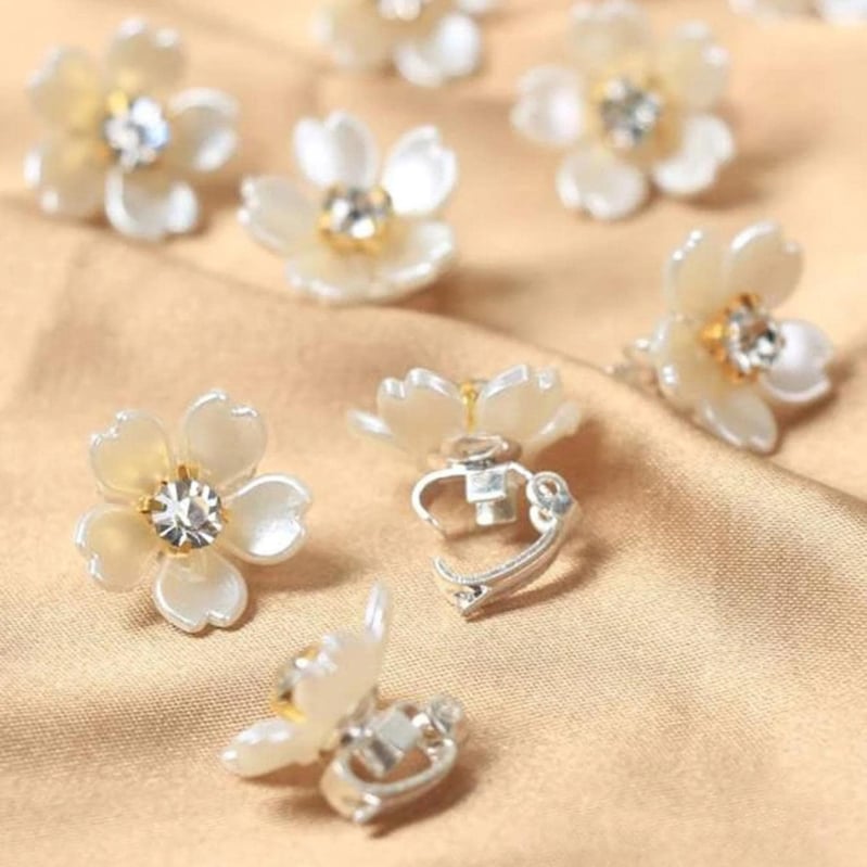 Iš plaukų segtukų rinkinys – 10 vnt., plastikas/resinas, elektroplatinimas, gėlė su deimantų akcentais, galvos aksesuaras moterims