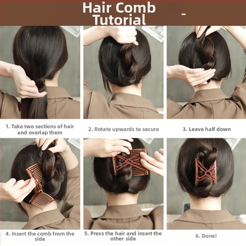 Medinė rankų darbo dviejų eilių plaukų šukė galinei šukuosenai, Japonijos/Korejos stilius, moterims