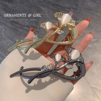 Plaukų segtukas su katės akies sagtimi, pasukamas klipsas, rankų darbo lydinys