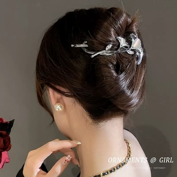 Plaukų segtukas su katės akies sagtimi, pasukamas klipsas, rankų darbo lydinys