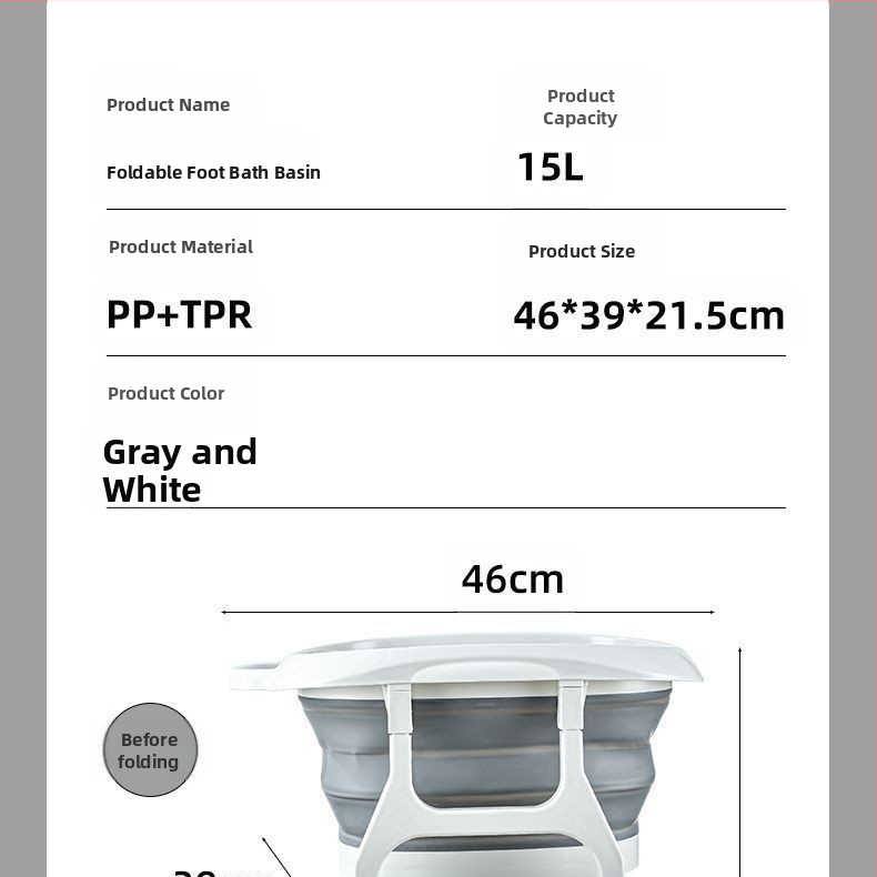 Sulankstoma kojų vonelė su masažine funkcija - nešiojama plastikinė kojų vonelė (PP+TPR)