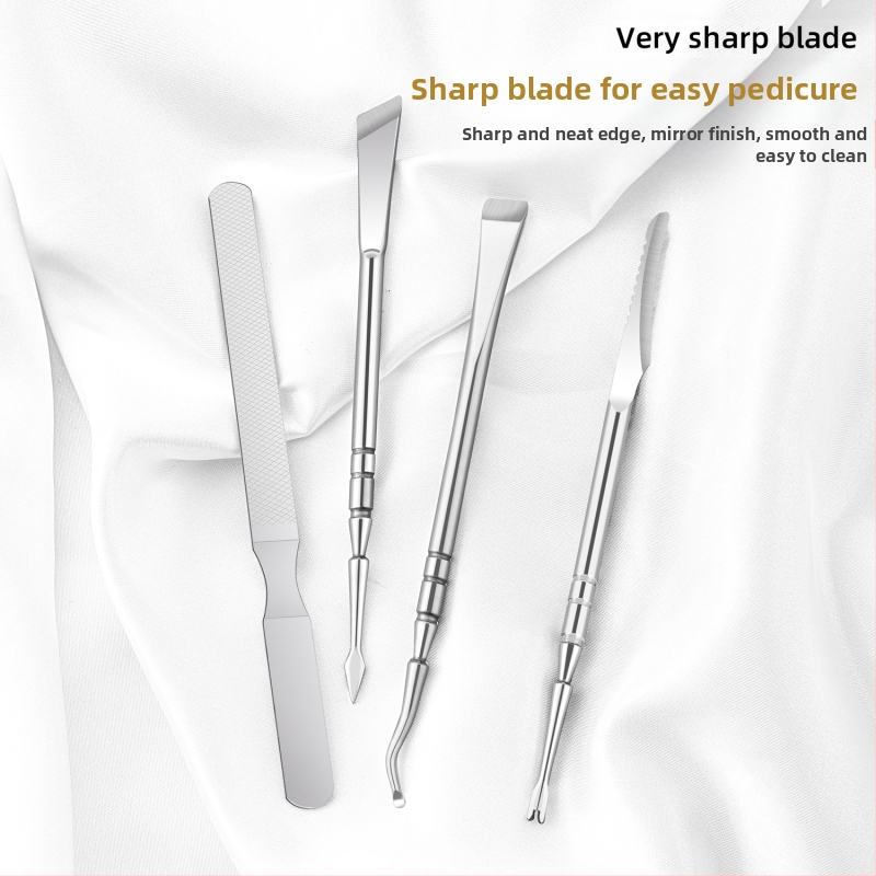 Неръждаем педикюрен нож с ексфолираща вилка за мазоли, квадратна абразивна глава, кутия от 300 бр.