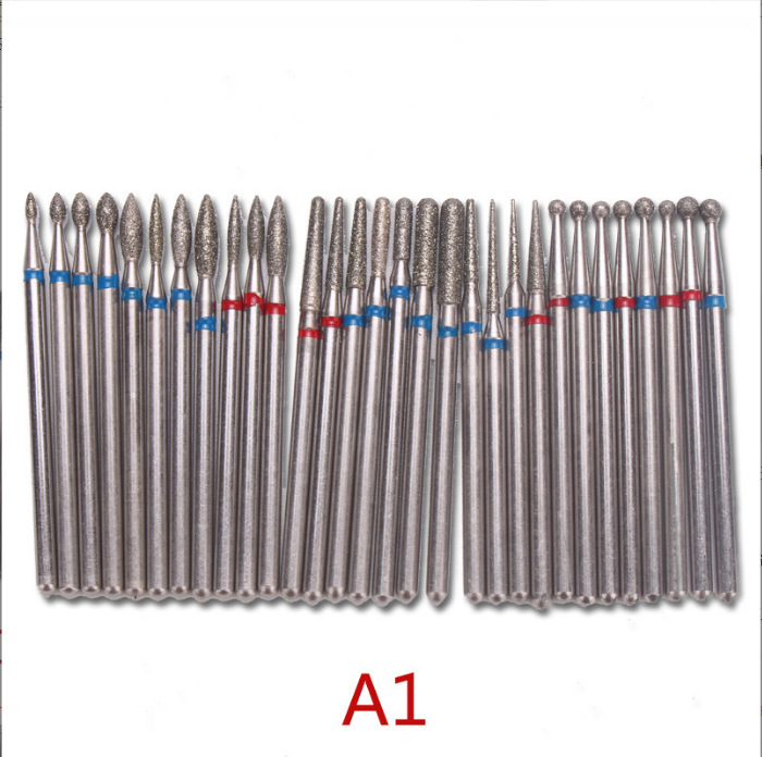 Set dijamantnih glava za brušenje noktiju Type A, glave od legure wolframa i čelika, polirajući alat, 30 kom.