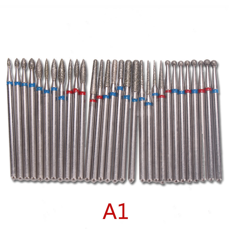Set dijamantnih glava za brušenje noktiju Type A, glave od legure wolframa i čelika, polirajući alat, 30 kom.
