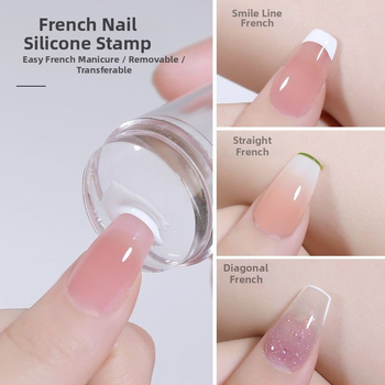 Nagų spaudimo įrankis su dvigubos galvos spaudu, silikoniniu gaubteliu, skaidria galva ir plieno plokštelės šablonu prancūziškam manikiūrui