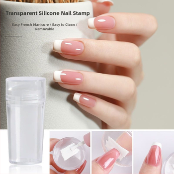 Nagų spaudimo įrankis su dvigubos galvos spaudu, silikoniniu gaubteliu, skaidria galva ir plieno plokštelės šablonu prancūziškam manikiūrui
