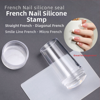 Nagų spaudimo įrankis su dvigubos galvos spaudu, silikoniniu gaubteliu, skaidria galva ir plieno plokštelės šablonu prancūziškam manikiūrui