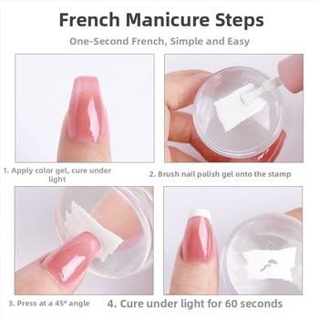 Nagų spaudimo įrankis su dvigubos galvos spaudu, silikoniniu gaubteliu, skaidria galva ir plieno plokštelės šablonu prancūziškam manikiūrui