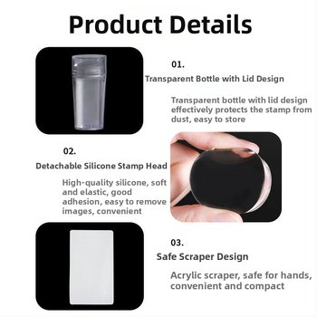 Nagų spaudimo įrankis su dvigubos galvos spaudu, silikoniniu gaubteliu, skaidria galva ir plieno plokštelės šablonu prancūziškam manikiūrui