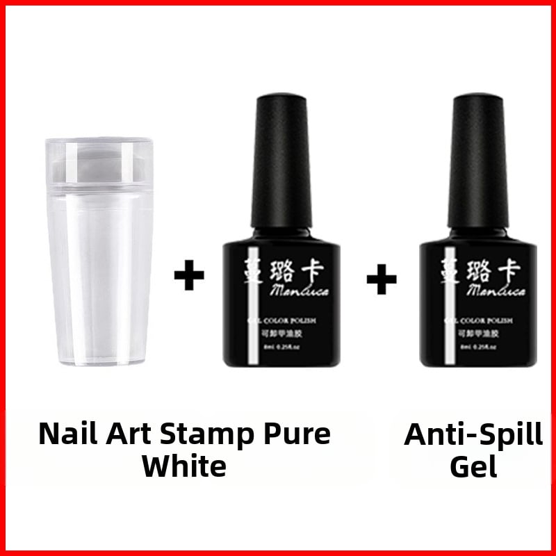 Nagų spaudimo įrankis su dvigubos galvos spaudu, silikoniniu gaubteliu, skaidria galva ir plieno plokštelės šablonu prancūziškam manikiūrui