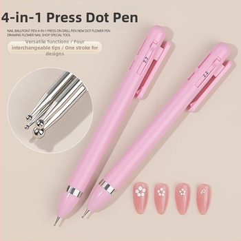 Nail art 4-in-1 gręžimo pieštukas su karoliukais ir deimantų dekoru, pasukamas įrankis su ilga plastiko rankena