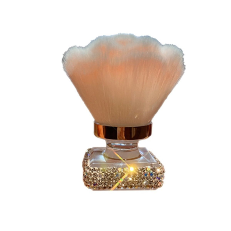 Daugiakryptis makiažo šepetėlis šviesinimui ir skruostams su deimantų dizainu, nešiojamas, šereliai iš nailono, rankena iš akrilo; šerelių ilgis 4,2 cm, bendras ilgis 6,5 cm, 1 vnt.