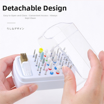 Κουτί αποθήκευσης 30 οπών κεφαλών φινιρίσματος νυχιών με βούρτσα καθαρισμού, θήκη κατά της σκόνης και βάση προβολής, βάρος 98,3 g