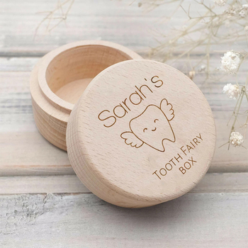 Medinė vaikų pieno dantų laikymo dėžutė – atminimo graviruota dantų laikymo dėžutė, tinkama 7–14 metų vaikams