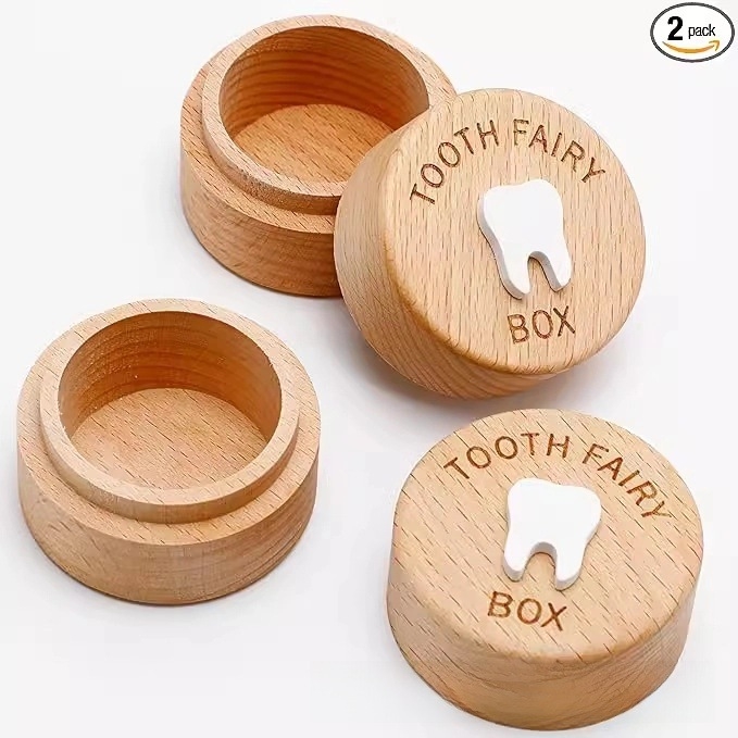 Medinė vaikų pieno dantų laikymo dėžutė – atminimo graviruota dantų laikymo dėžutė, tinkama 7–14 metų vaikams
