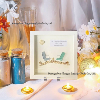 Rankų darbo jūros stiklo paplūdimio kėdė su draugystės nuotraukų rėmu — medinė, stilius k-style, dovana Kalėdoms ir Valentino dienai