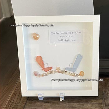 Rankų darbo jūros stiklo paplūdimio kėdė su draugystės nuotraukų rėmu — medinė, stilius k-style, dovana Kalėdoms ir Valentino dienai